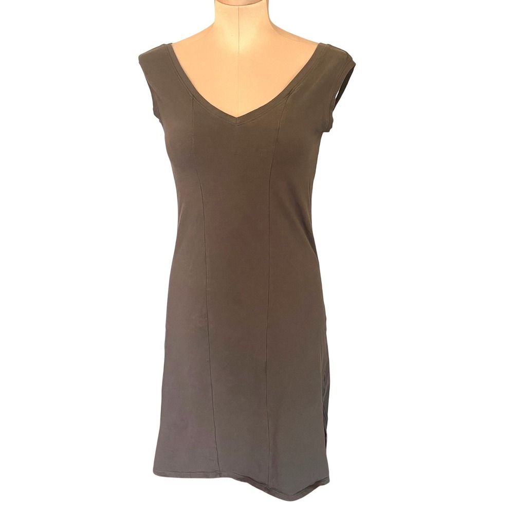 Maggies Organics Gray Cotton V-Neck Sleeveless Sheath Dress Med Stretch Granola